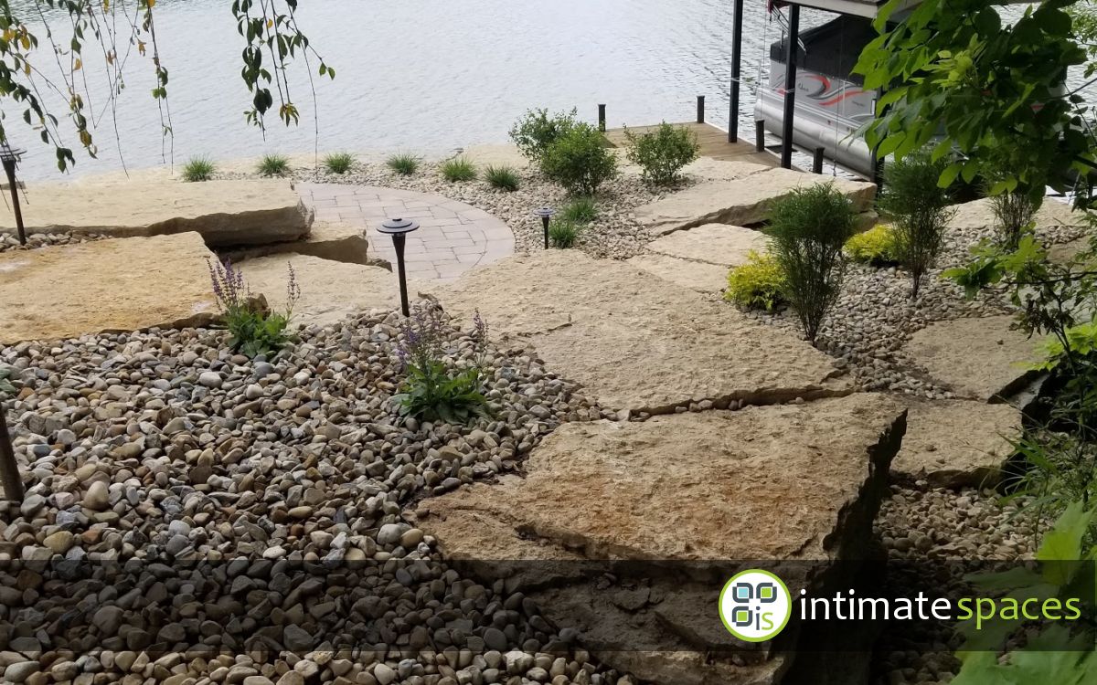 Outdoor Project: Patio, natural stone, fire pit, lake